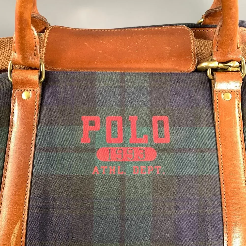 POLO Green Navy Plaid Canvas leather Bag